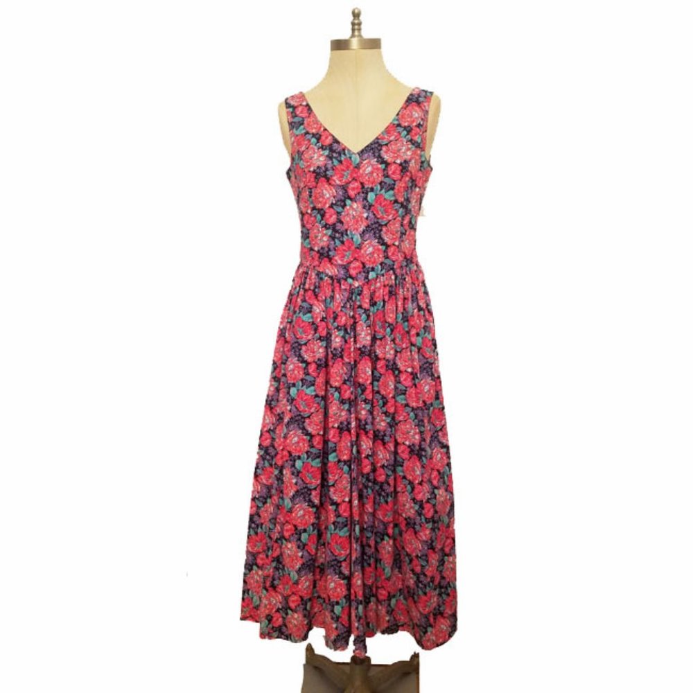 Vtg 80s Laura Ashley Multicolor Floral Dress 10